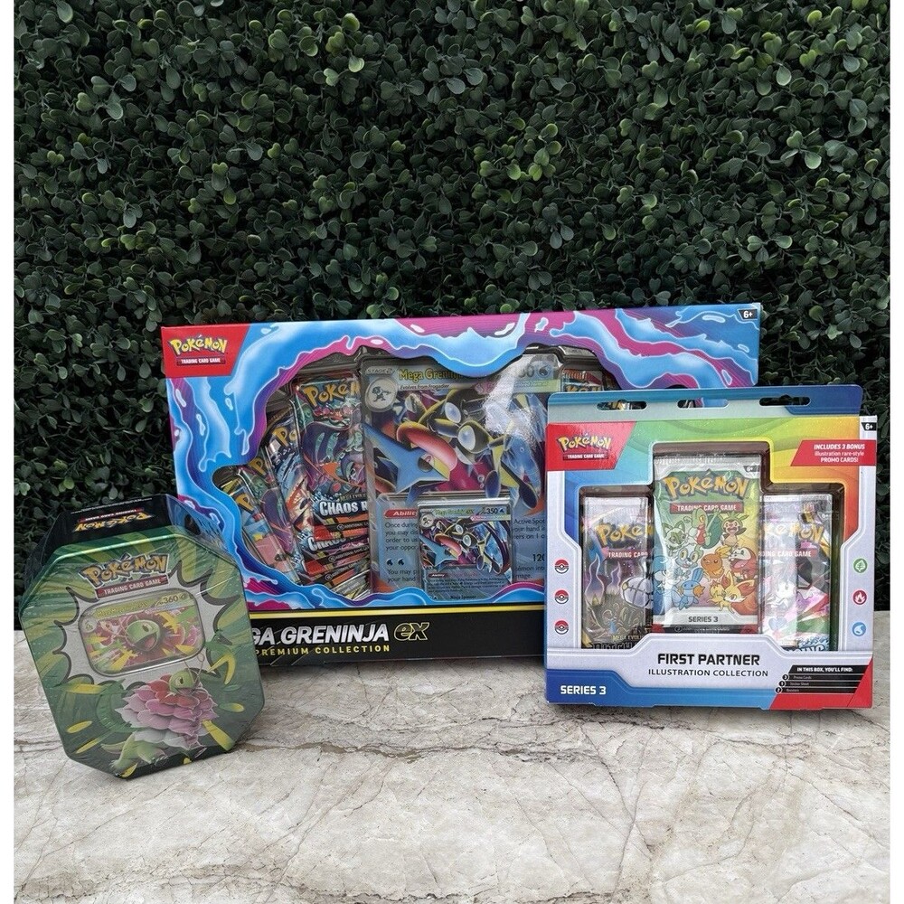 Pokemon TCG Lot 3 Mega Greninja EX Premium Meganium Tin First Partner Series 3